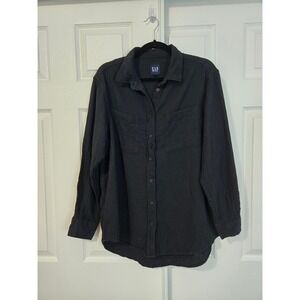 Gap Womens M Black Double Gauze Cotton Button Down Shirt Long Sleeve Relaxed Top